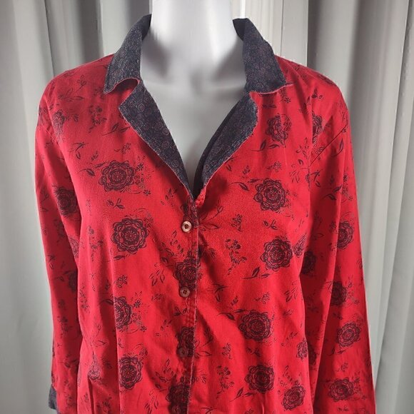 Nautica Rose Pattern Red 100% Cotton Cozy Pajama, Sleepwear Lounge Set Size L - Picture 2 of 16